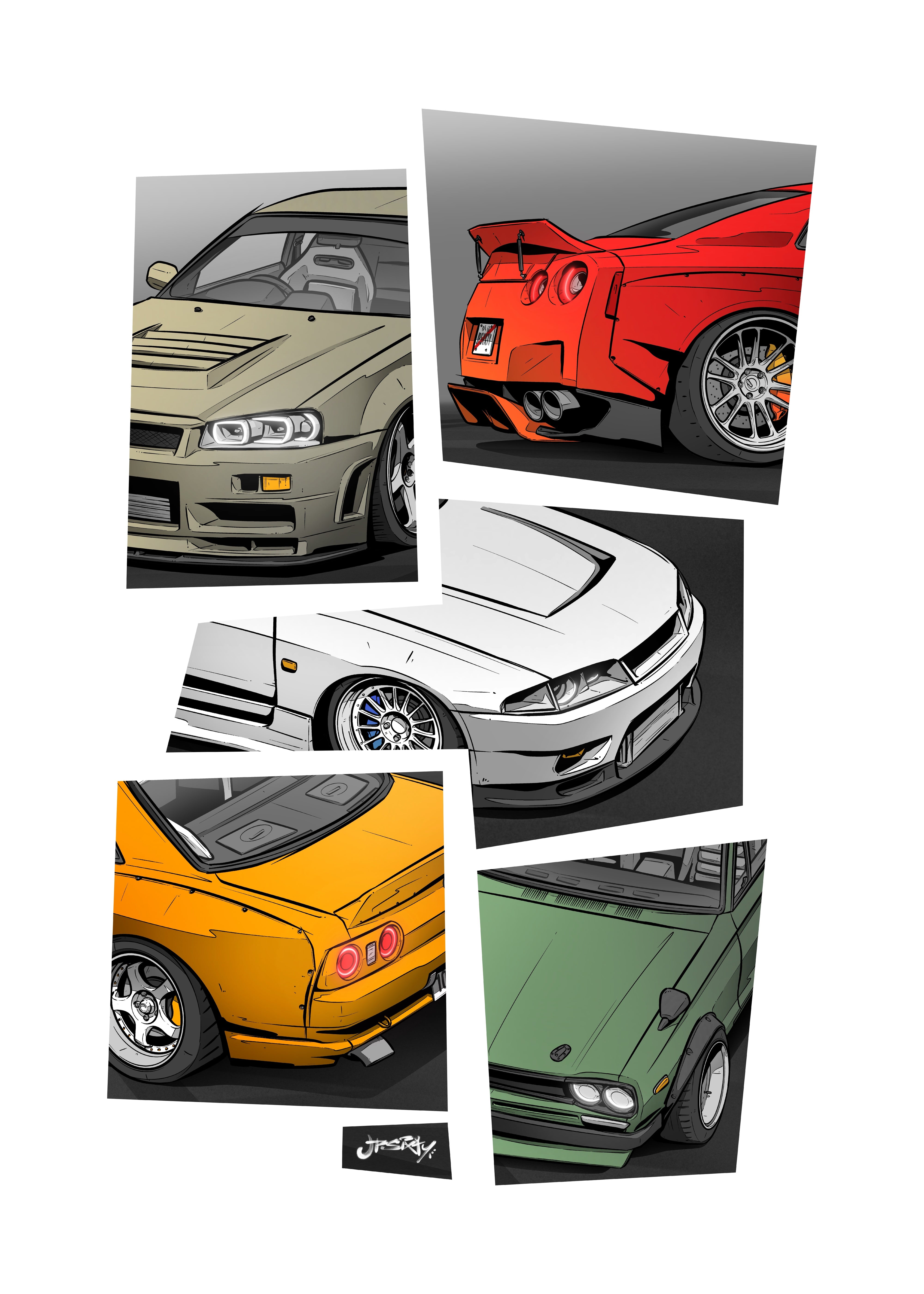 GTR Mosaic Poster – 2000 R32 R33 R34 R35 | 50×70 cm | jp60